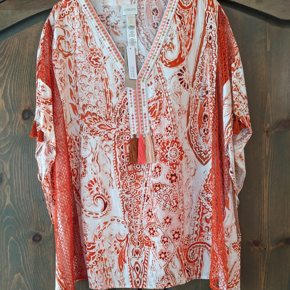 Chico's embroidered rayon poncho.
